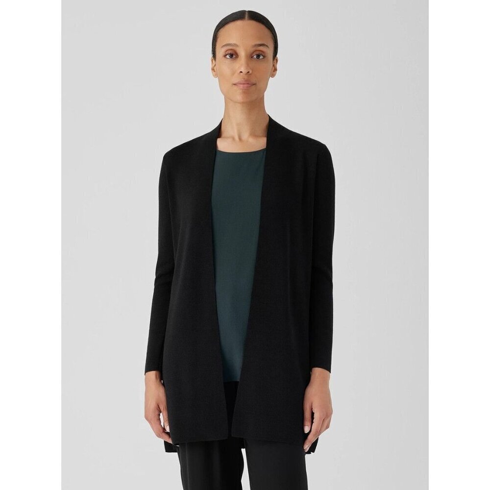Eileen Fisher Black Open Front Cardigan Jacket S